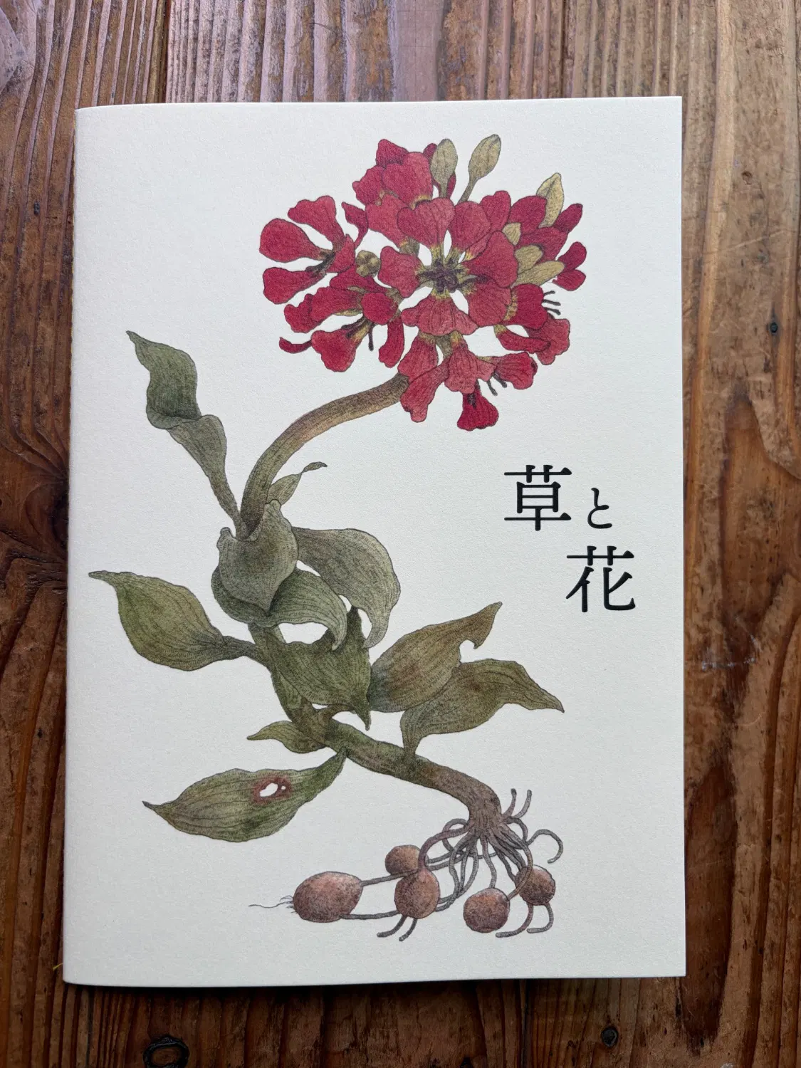 赤い大きな花が表紙の本。草と花と書いてある